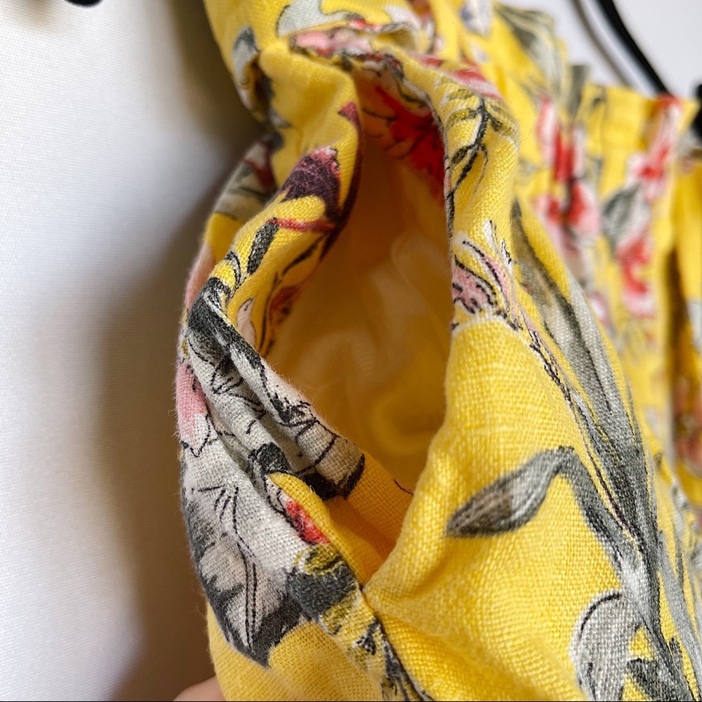 Zara Basic Yellow Floral High Waist Paperbag Style Linen Shorts Women’s Size L - Picture 8 of 13